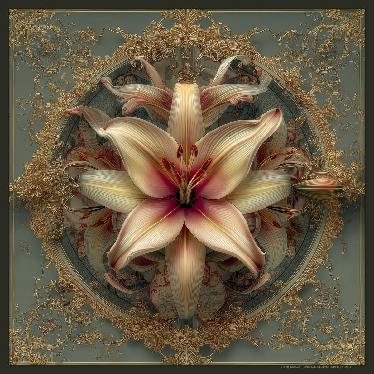 The Crimson Heart Lily – silk scarf by Jehan Legac