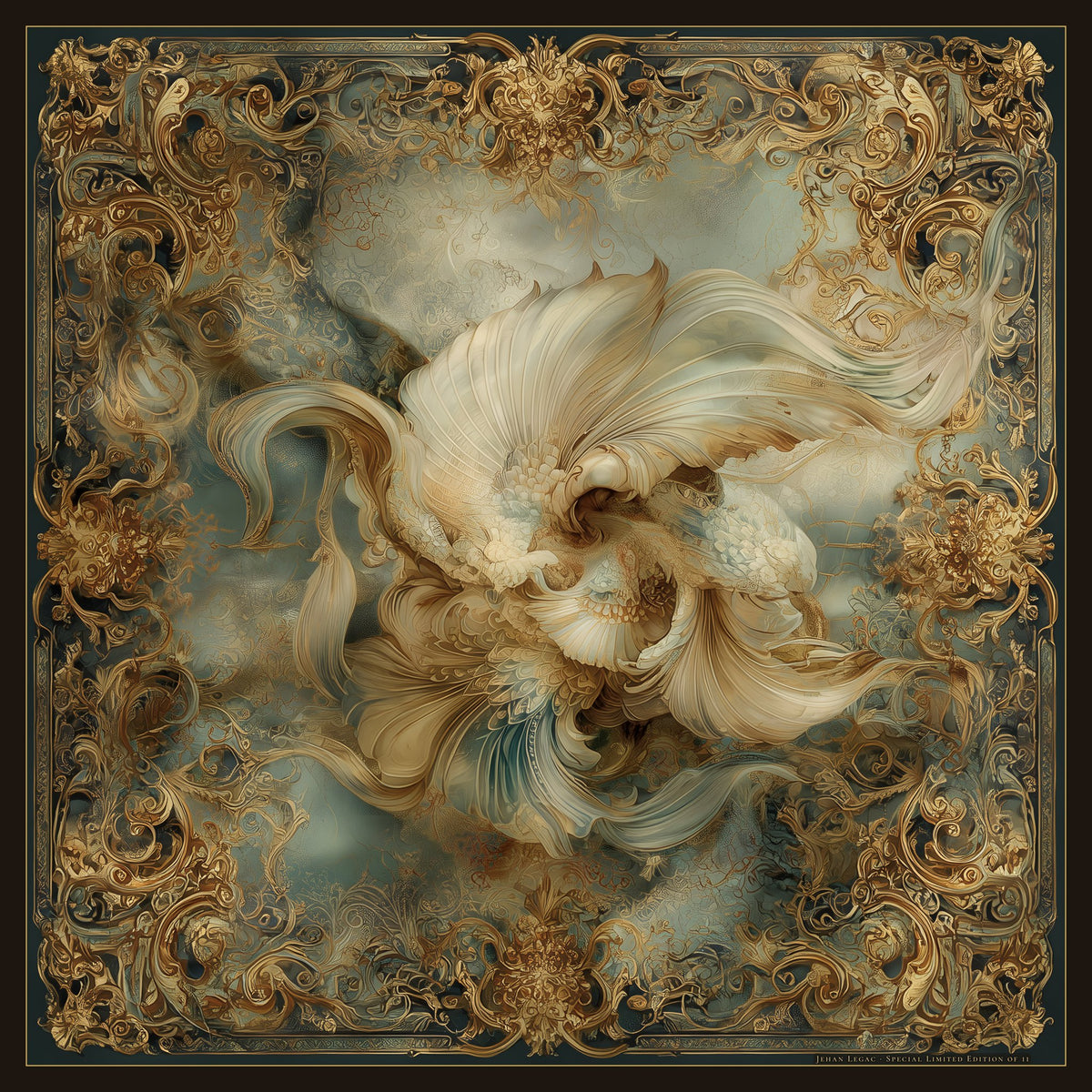 The Feathered Whirl – silk scarf by Jehan Legac