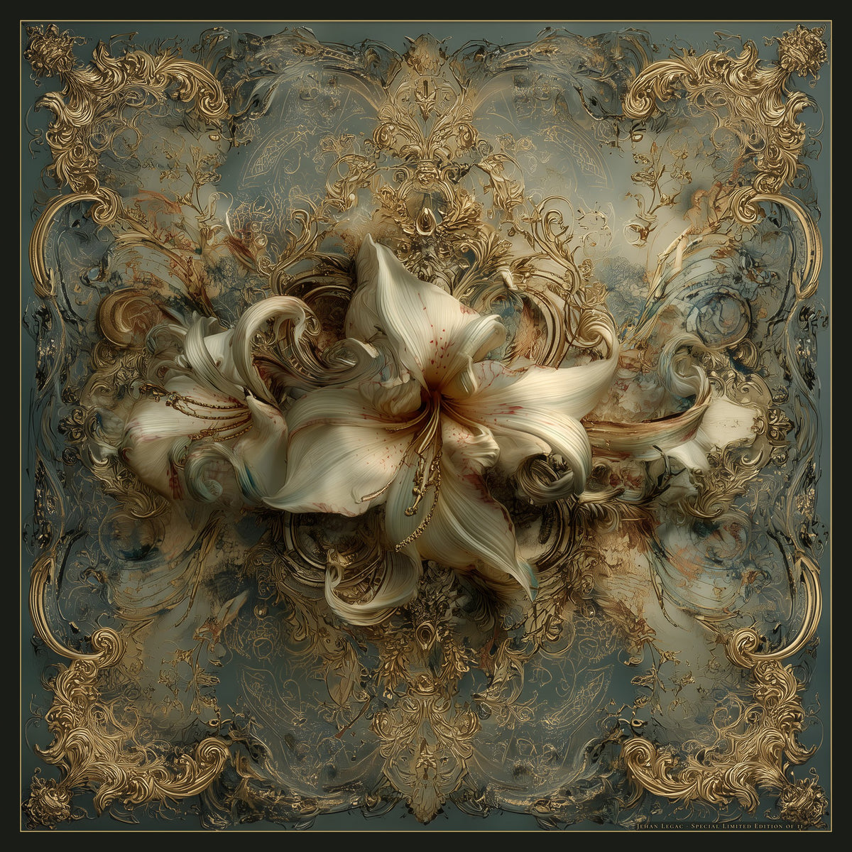 The Ivory Lily Bouquet – silk scarf by Jehan Legac