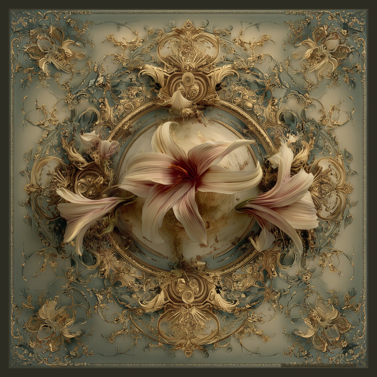 The Lily Crown – silk scarf by Jehan Legac